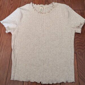 Ribbed Neutral Women's Vintage Style Crop Top Shirt
